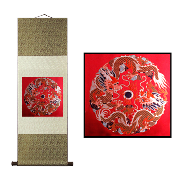 雙龍戲珠大氣莊重云錦掛畫(huà)