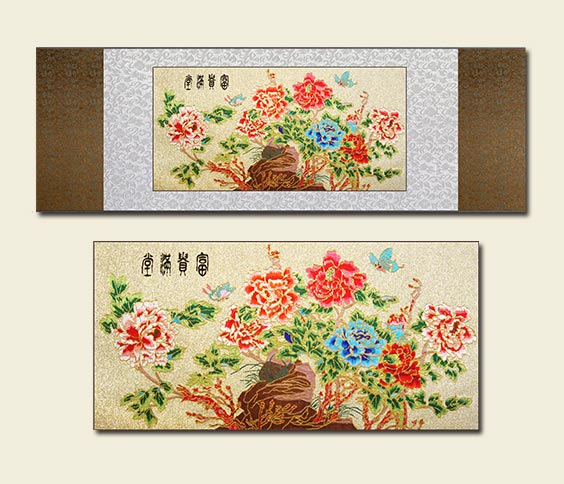 富貴滿堂云錦卷軸掛畫(huà)